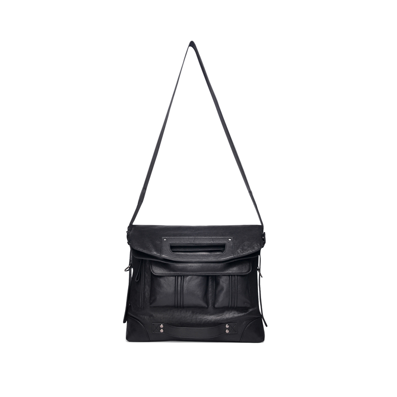 Multi-Functional Men’s Black Genuine Leather Crossbody Bags
