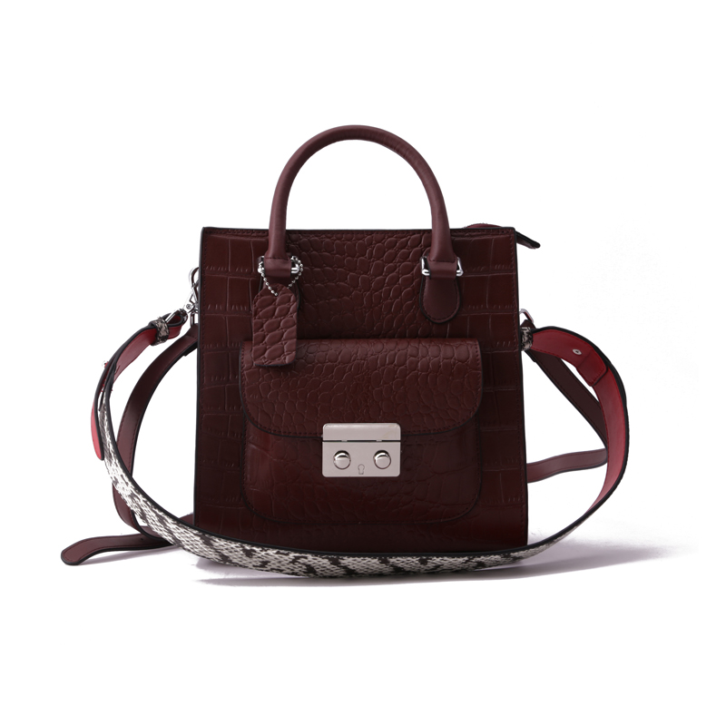 Top Handle Wine Red Women’s Zipper Genuine Leather Shoulder Bags