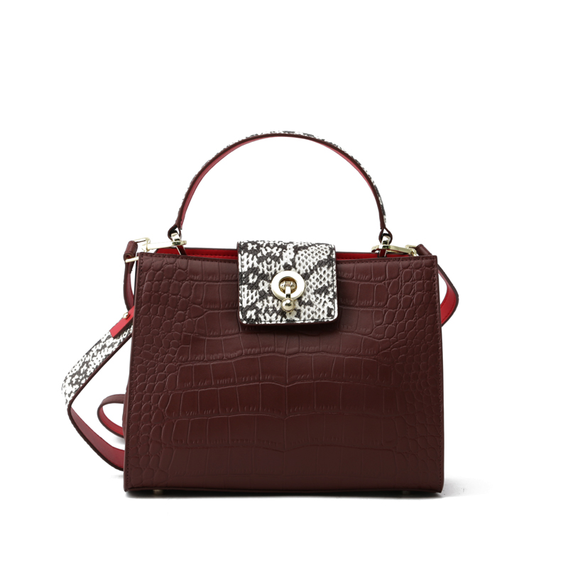 Women’s Wine Red Genuine Leather Shopping Handbags