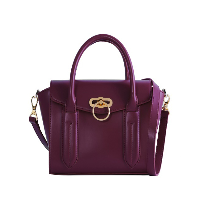 Quality Wine Color Genuine Leather Women Tote handbags with metal Lock