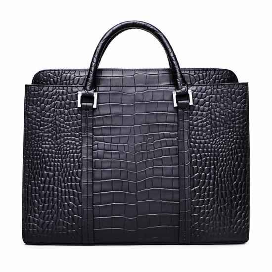 Men’s Black Crocodile Print Genuine Leather Briefcase