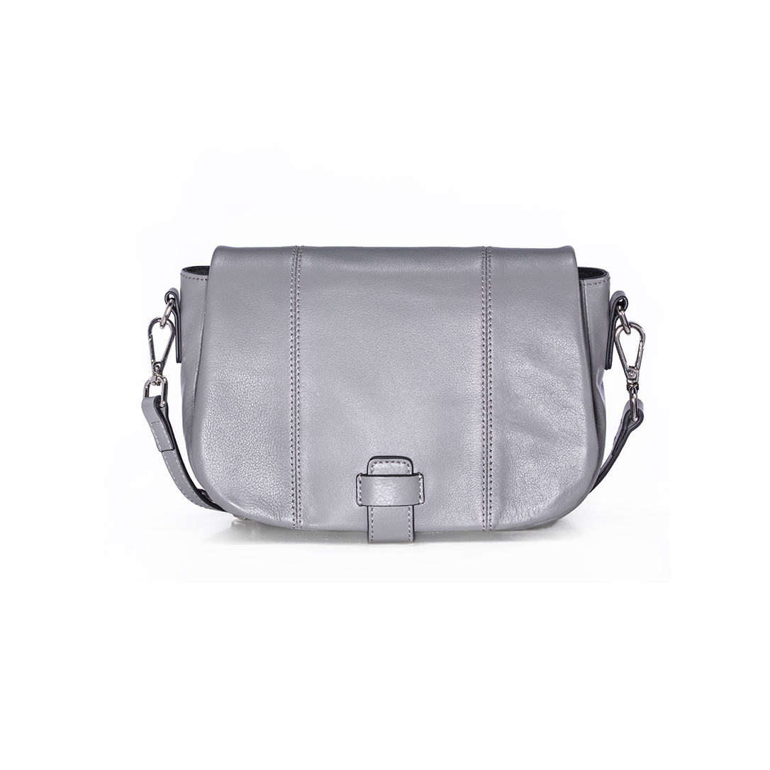 Small MOQ Grey color Soft Leather Ladies Crossbody Bag with Private Logo