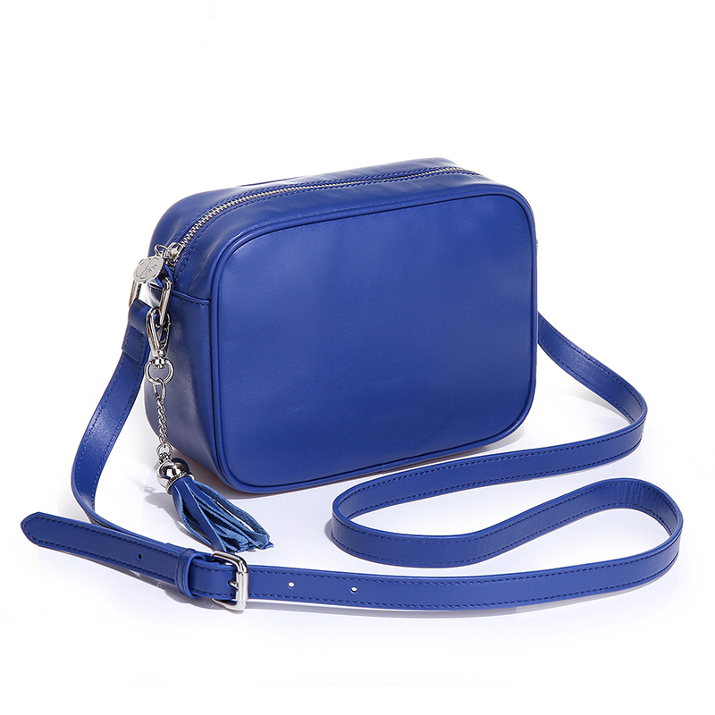 Custom Blue color 100% Genuine Cow Calf leather women simple crossbody bag