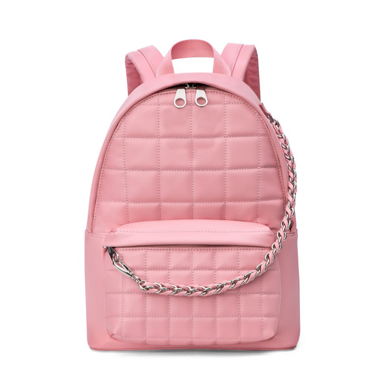 Pink Student Backpack with Leather Quilting