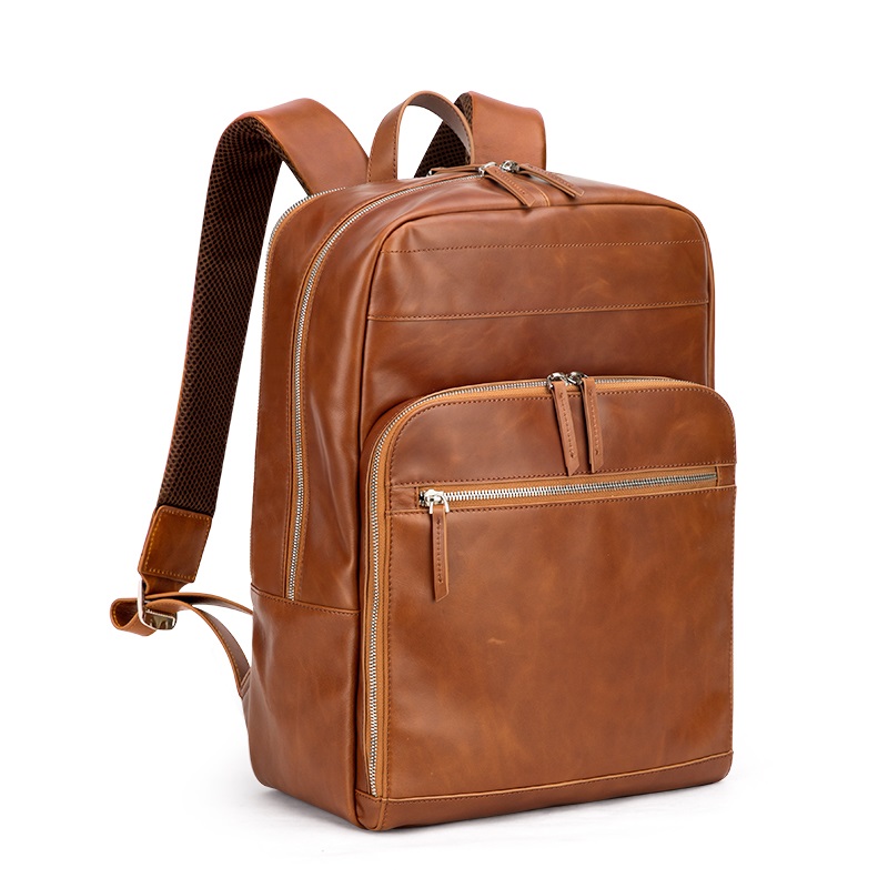 Brown Vegan Leather Minimalist Travel Backpack