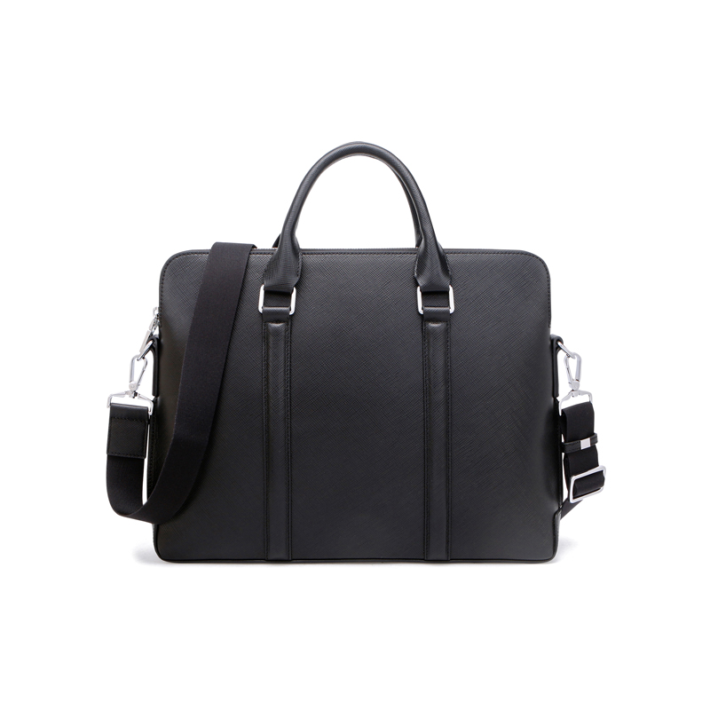 Black 14 Inch Men’s Soft Genuine Leather Satchel Briefcase