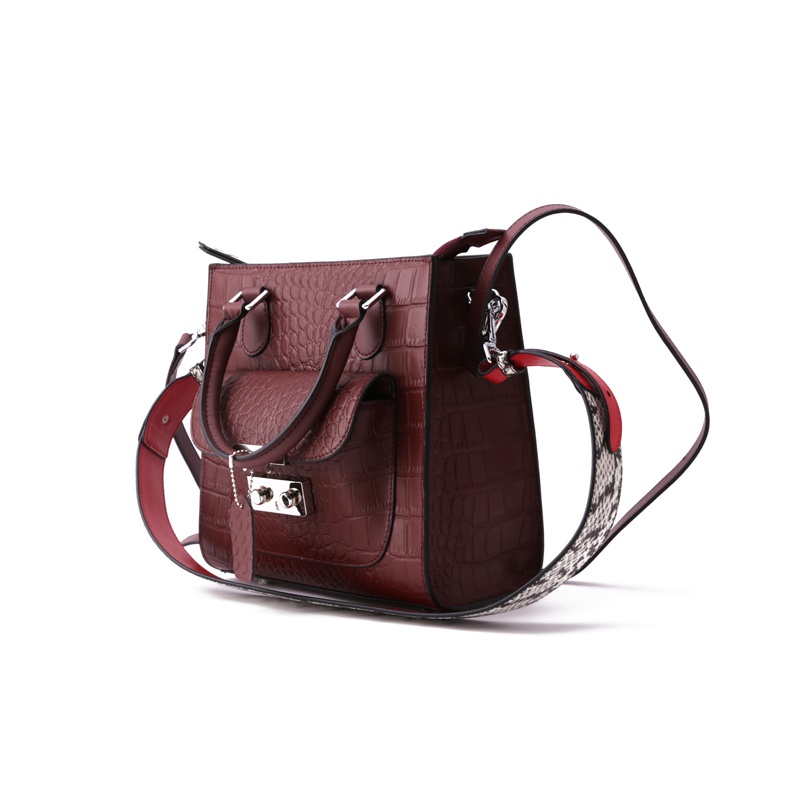 Top Handle Wine Red Women’s Zipper Genuine Leather Shoulder Bags