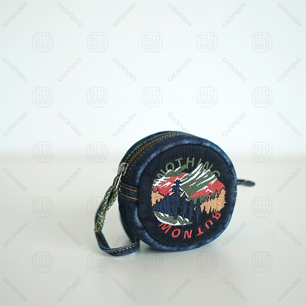 Vintage distressing denim small round purse for women