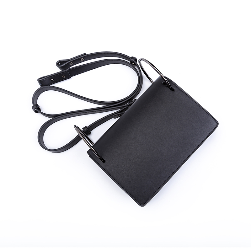 2019 New Black Leather Crossbody Bag with LARGE RING HANDLE
