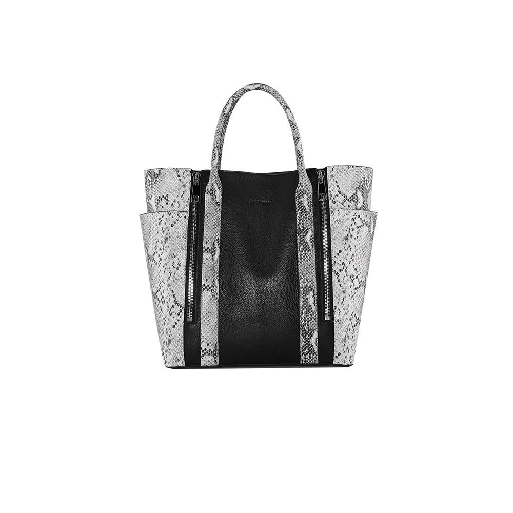 Customized Women Grain Cowhide with Snake Embossed  Leather Tote Handbag