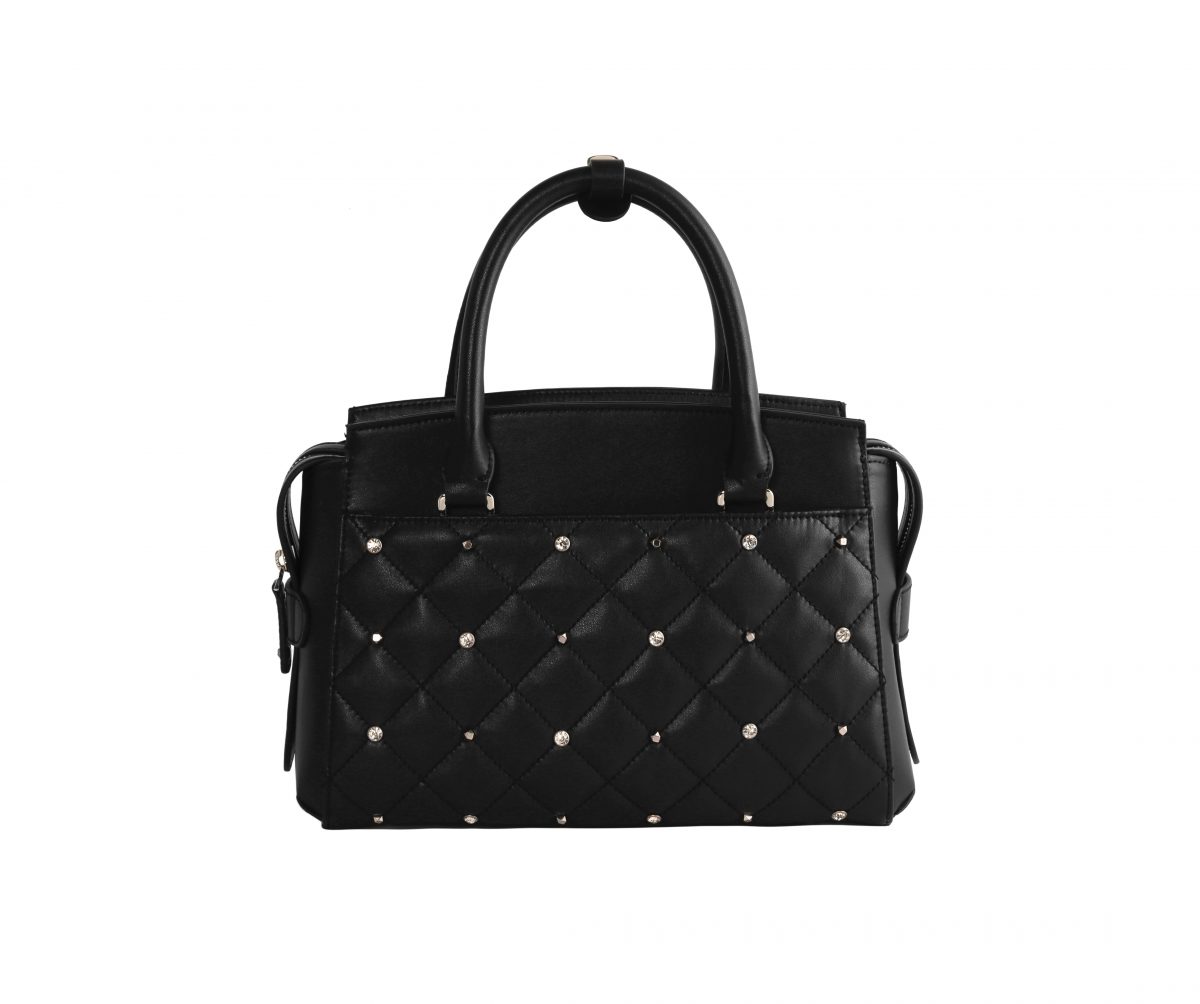 New Arrival Cowhide Leather Women Tote Handbag with Rhinestone Rivets