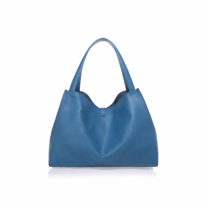 Hot Design Large Women Blue Leather Tote Handbag Satchel