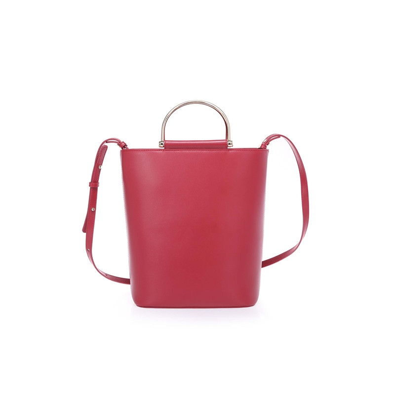 Red Real Leather Crossbody Bucket Handbag Purse
