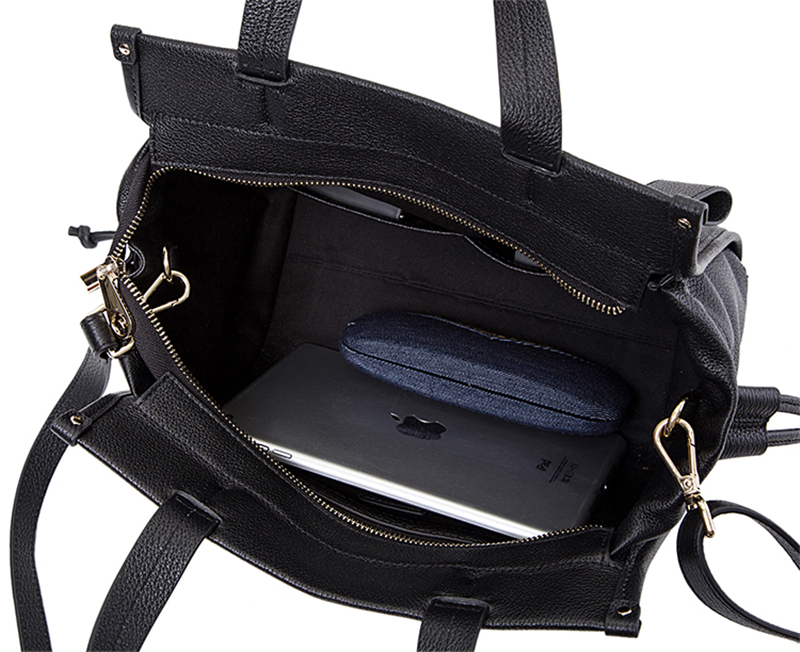 Women Soft Black Full Grain Leather Purse Tote Handbags