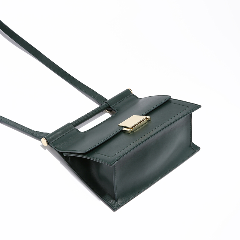 Dark Green Color Fashion Trapezoid Shape Leather Handbag