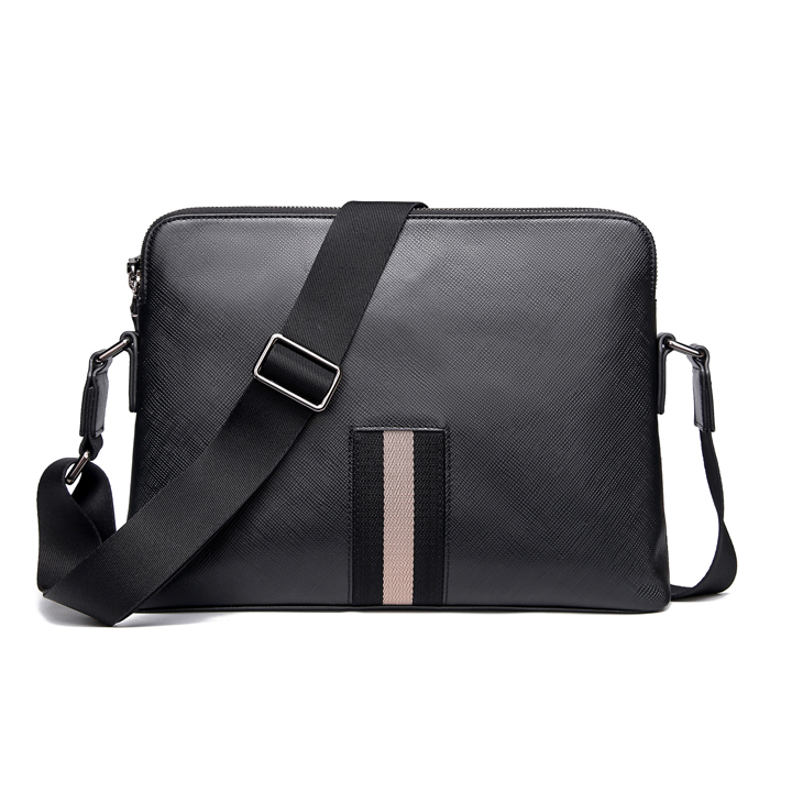 Business Men’s Strip Black Real Leather Laptop Crossbody Bags