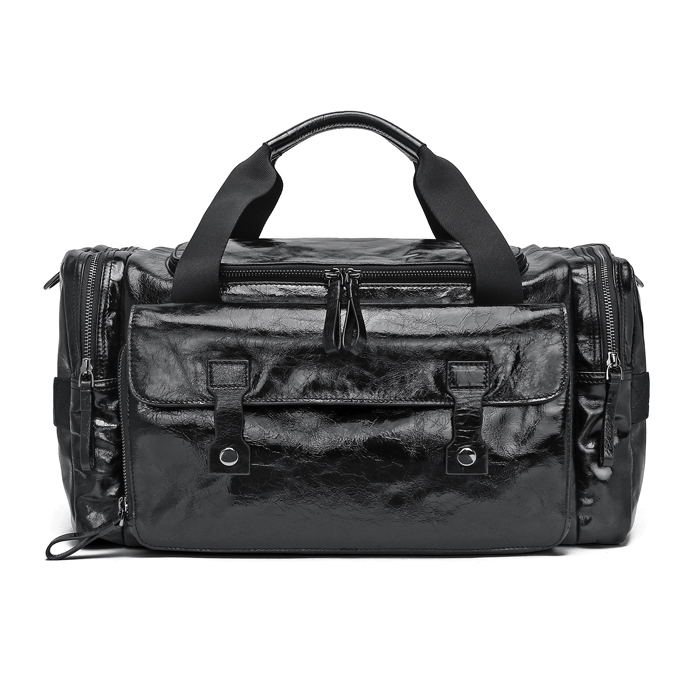 Black 21 Inch Waterproof Travel Men’s Genuine Leather Duffel Bag