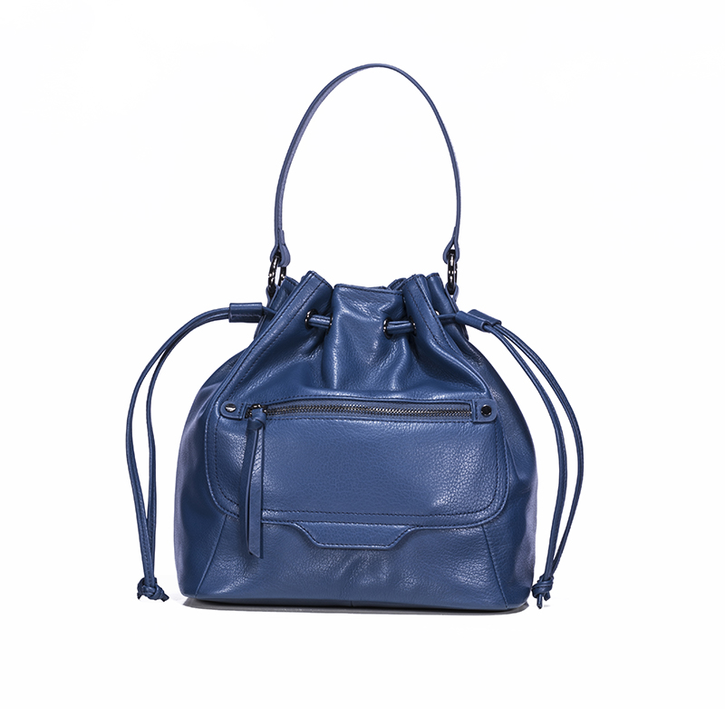 Blue Color High Quality Very Soft Leather Bucket Tote Bag with LOGO