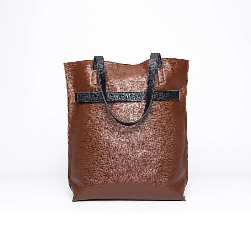 Custom Cheap Price High Quality Brown Color Genuine leather Tote Handbags from China