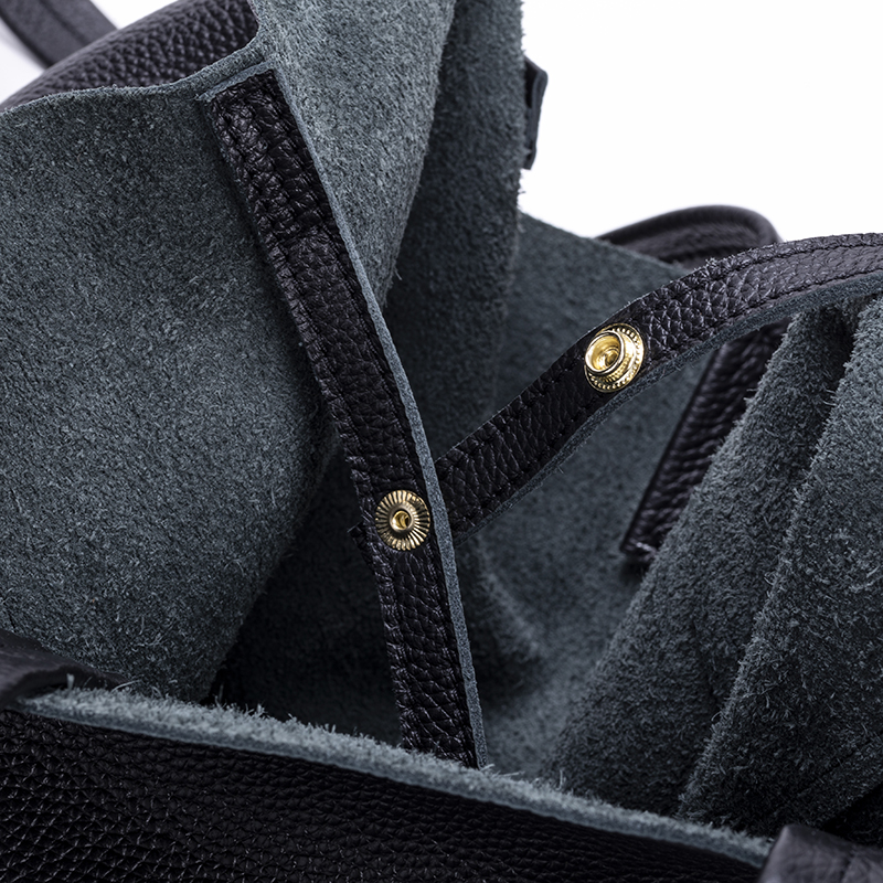 Cheap Price Black Color High Quality grain unlined leather handbag bags set
