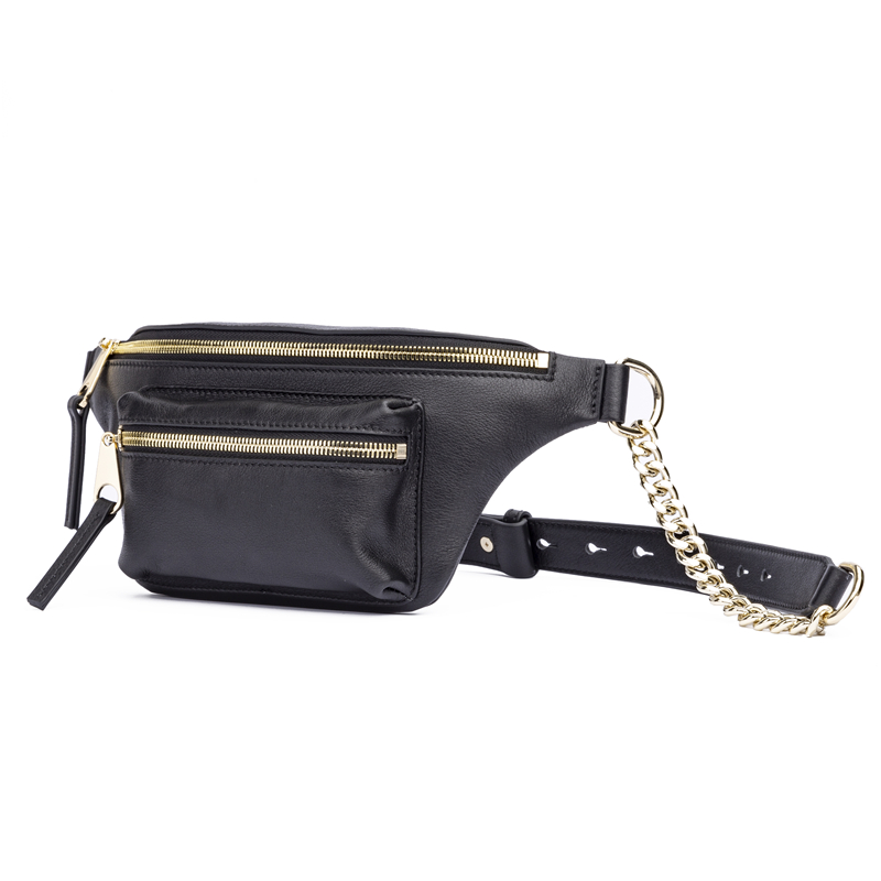 Wholesale Soft Cow Calf Leather Fashion Belt bag Fanny Pack with Metal Chain