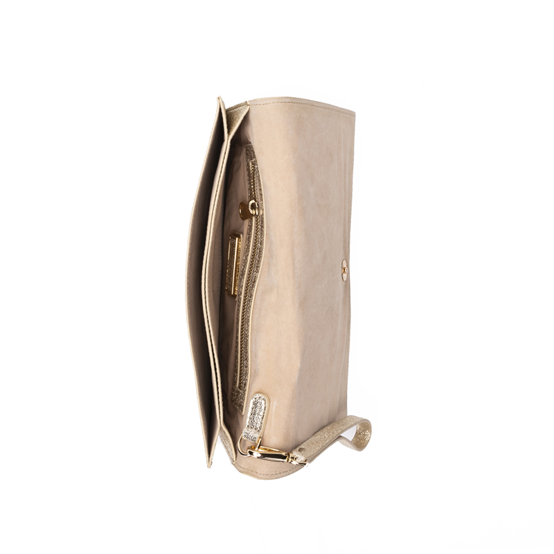 Custom Genuine Sparkle Metallic Retangle Leather Clutch Bags with Wrist Strap