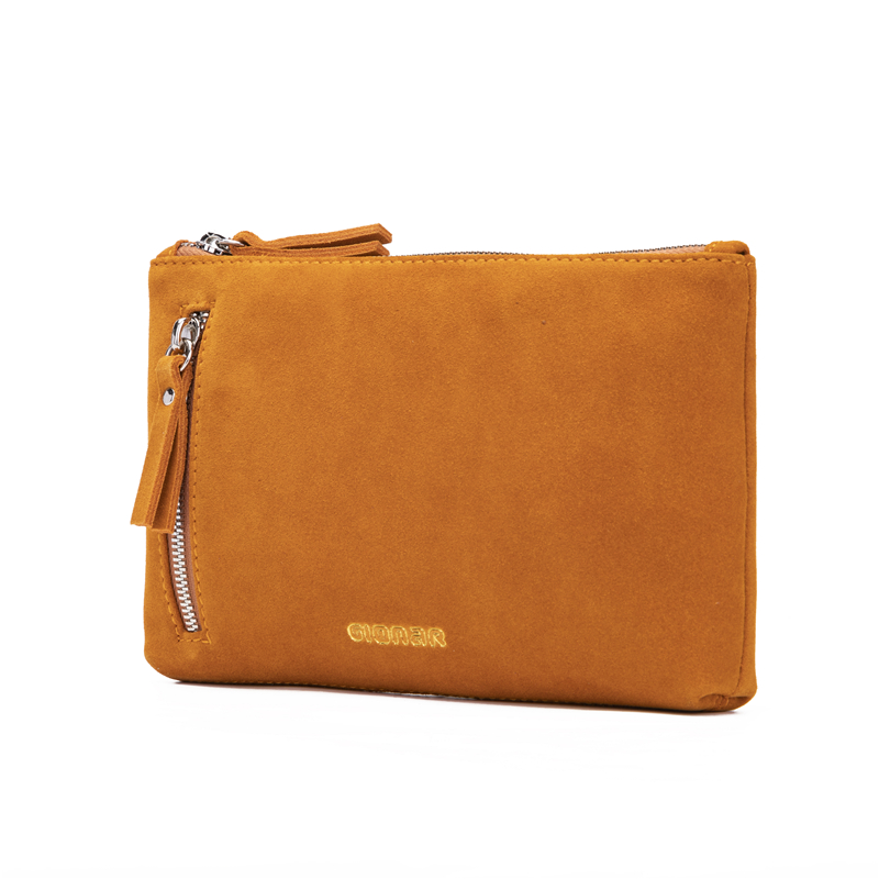 OEM Orange Color Suede Leather Clutch Bag with custom Logo