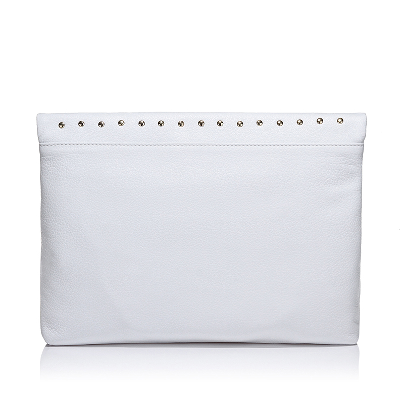 Custom white color full grain cow leather rock style women leather clutch with studs