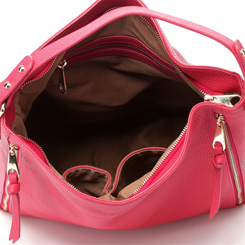 ODM Women Rose Pink Color Genuine leather shoulder bag with Brand name