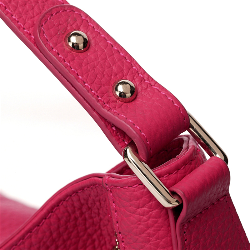 ODM Women Rose Pink Color Genuine leather shoulder bag with Brand name