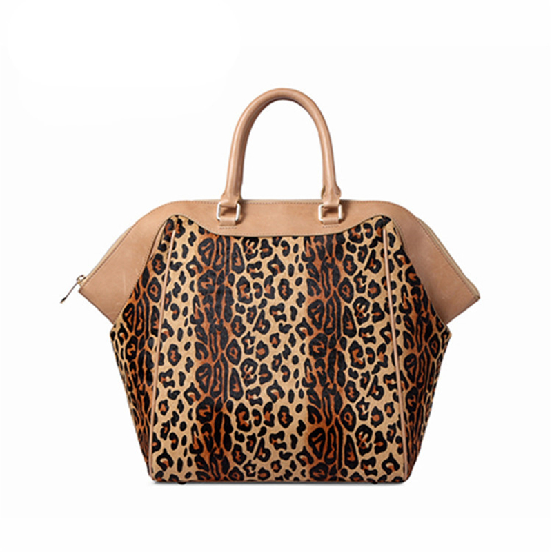 Luxury High End Quality Women Fashion Designer leopard printing cowhair genuine leather Large tote