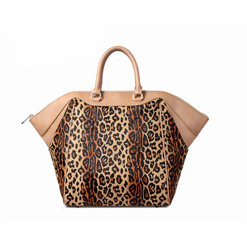 Luxury High End Quality Women Fashion Designer leopard printing cowhair genuine leather Large tote