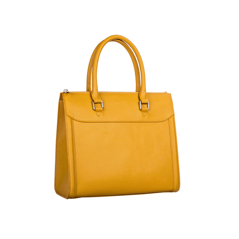 Custom yellow  Saffiano leather Top layer cowhide leather women’s simple tote