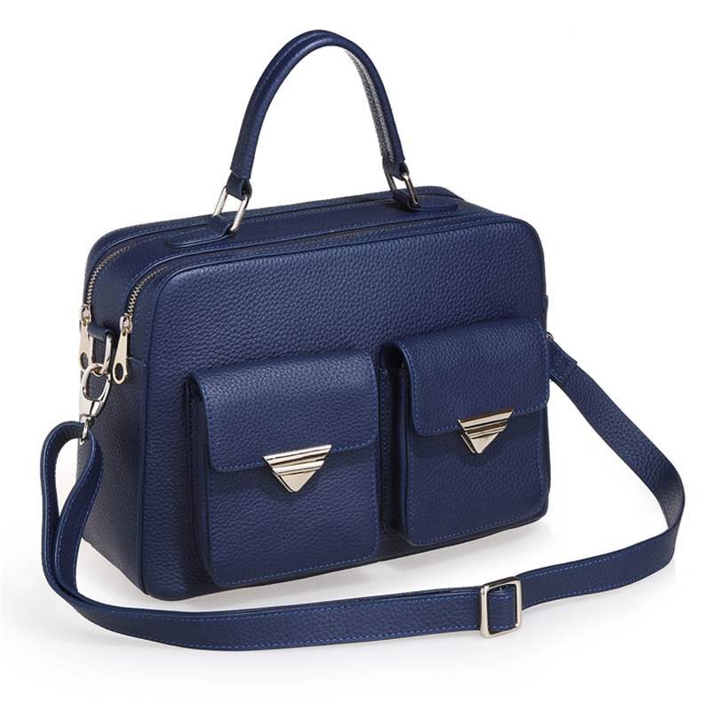 Custom Luxury Top grain Leather Double Zip Pockets Ladies Fashion Tote Bag