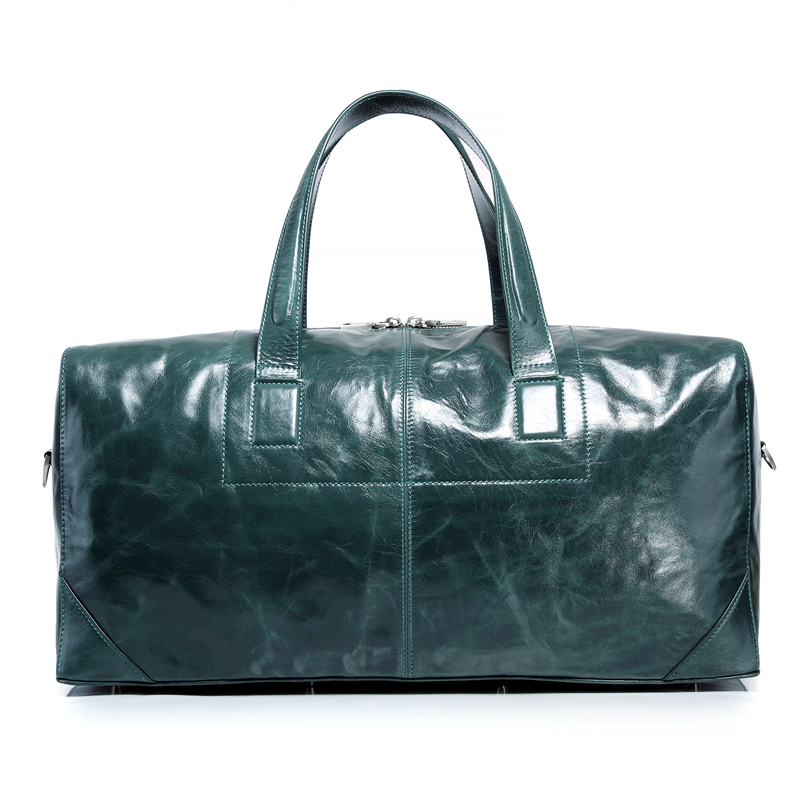 OEM green color real leather high quality men’s leather duffle bag
