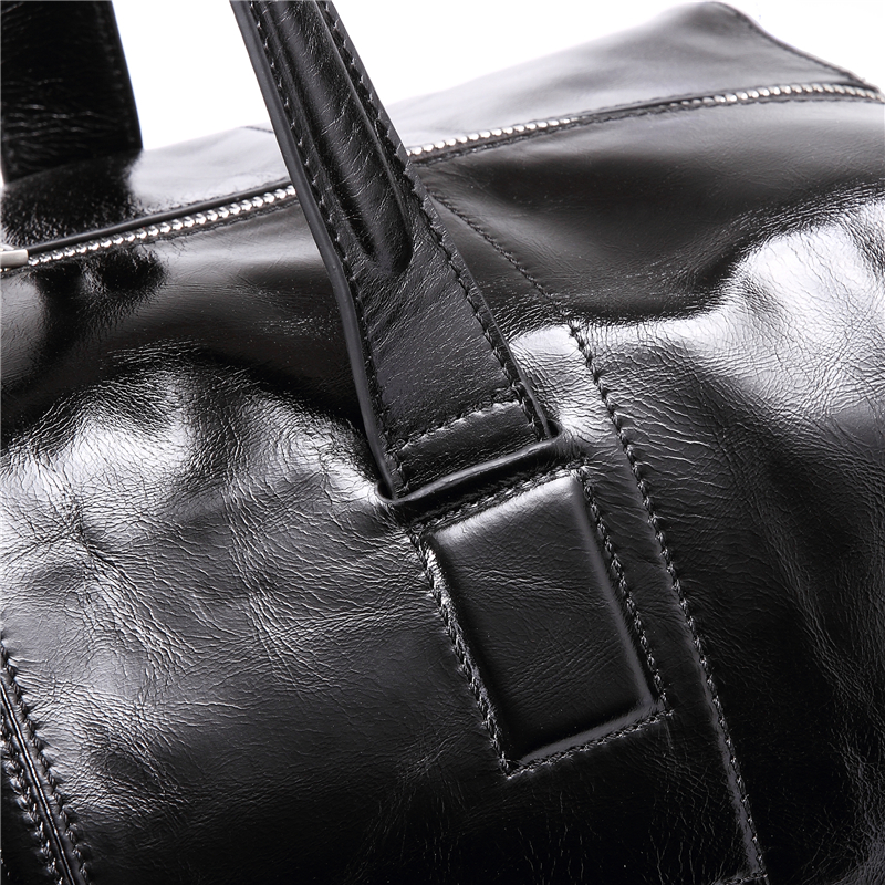 Customized Real Cow Leather Black Color Large Size Men’s Leather Duffle Bag