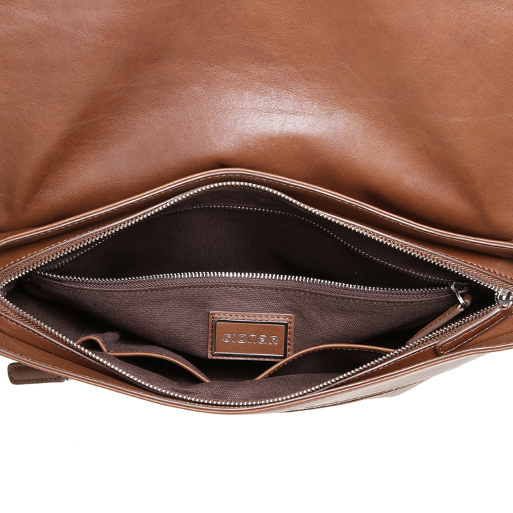OEM Brown color calf leather men’s  messenger bag