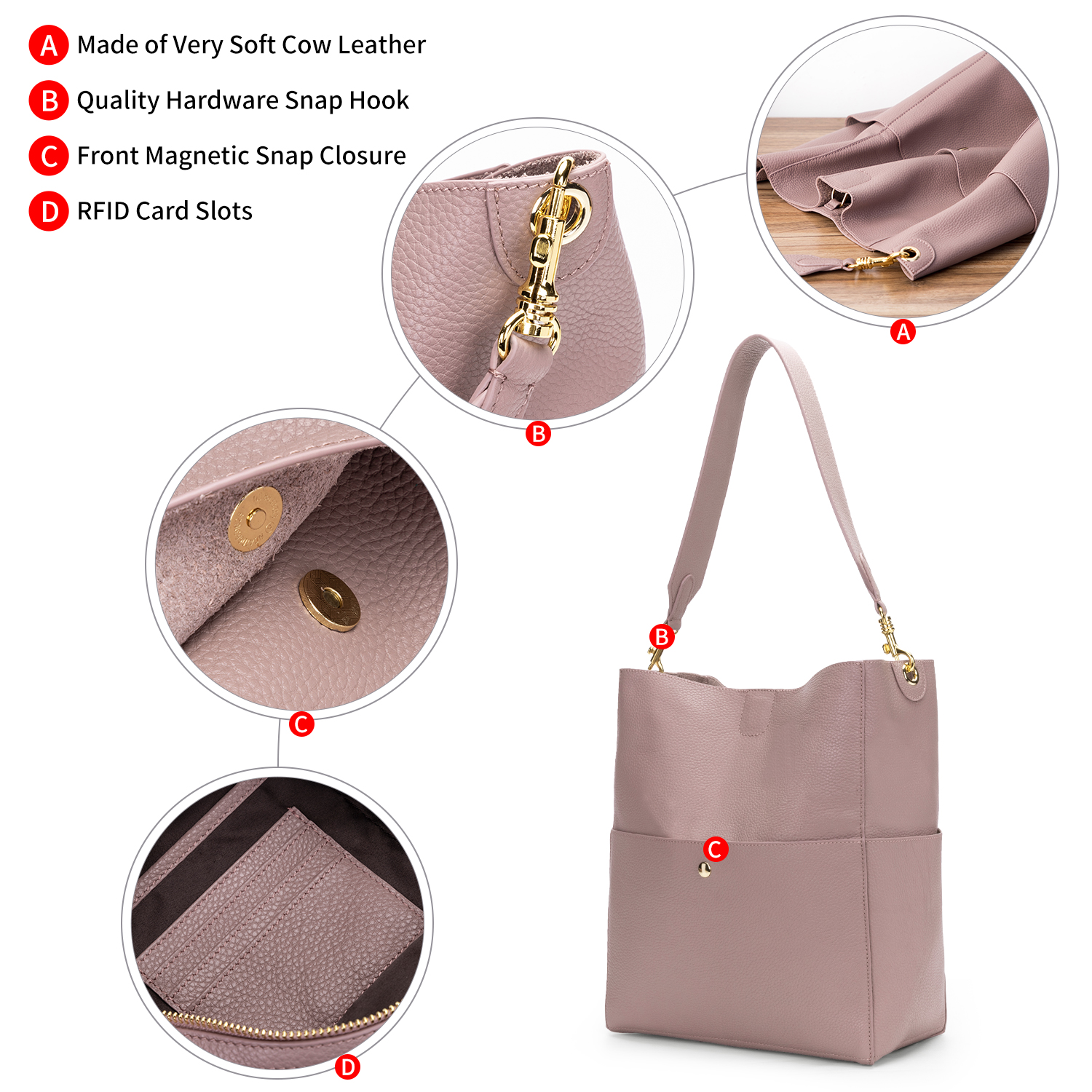 Top Selling 100 real cow leather fashion bucket bag set