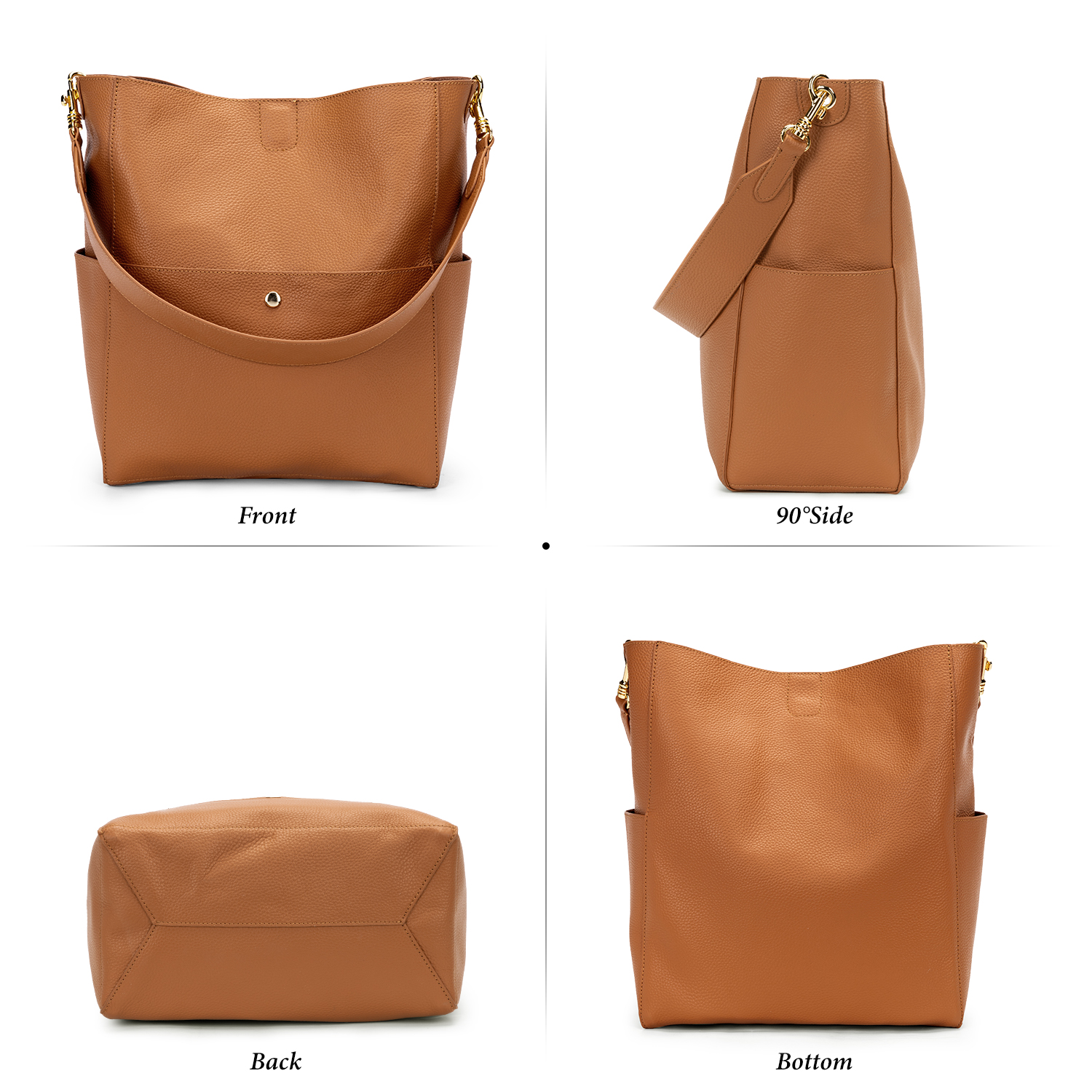 Wholesale stock genuine cow grain leather women fashion bucket bags with inside purse