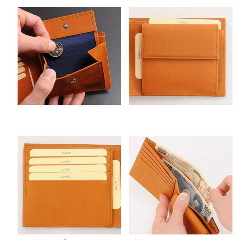 Custom Men’s Calf Leather Short Wallet with Coin Pouch