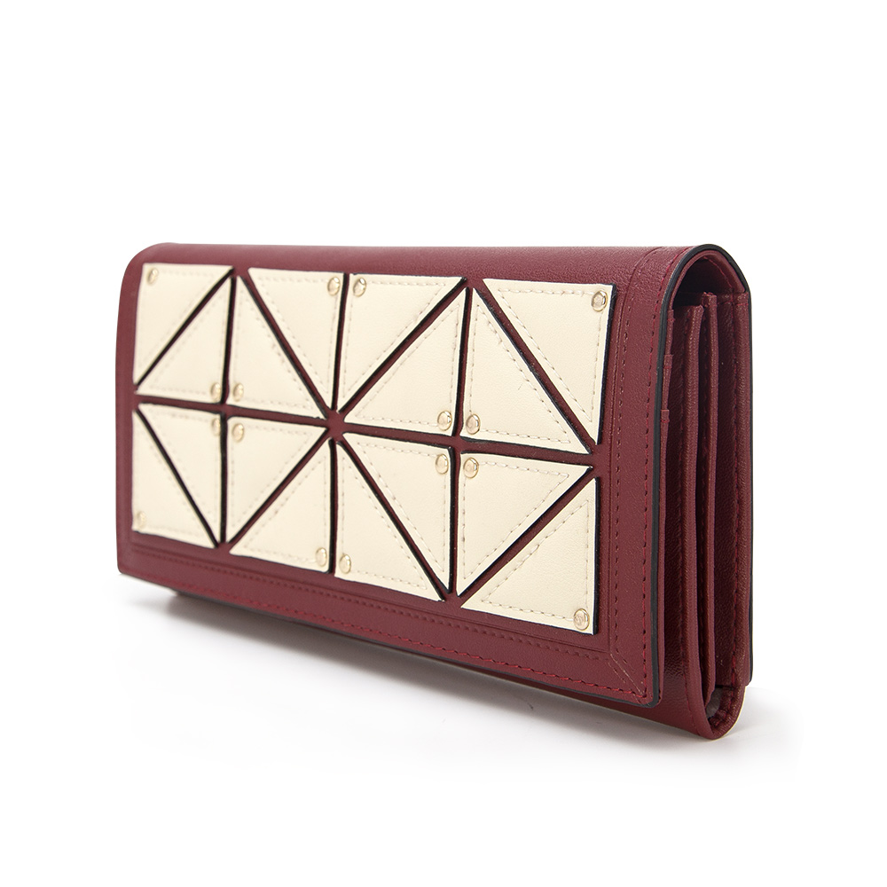 New geometric connected women’s leather long wallet