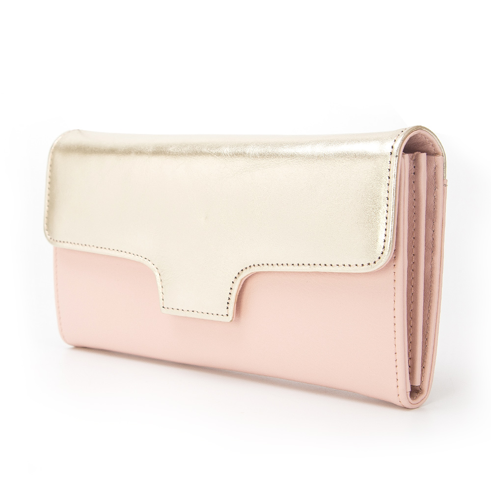 Custom pink metallic color ladies fashion leather long wallet