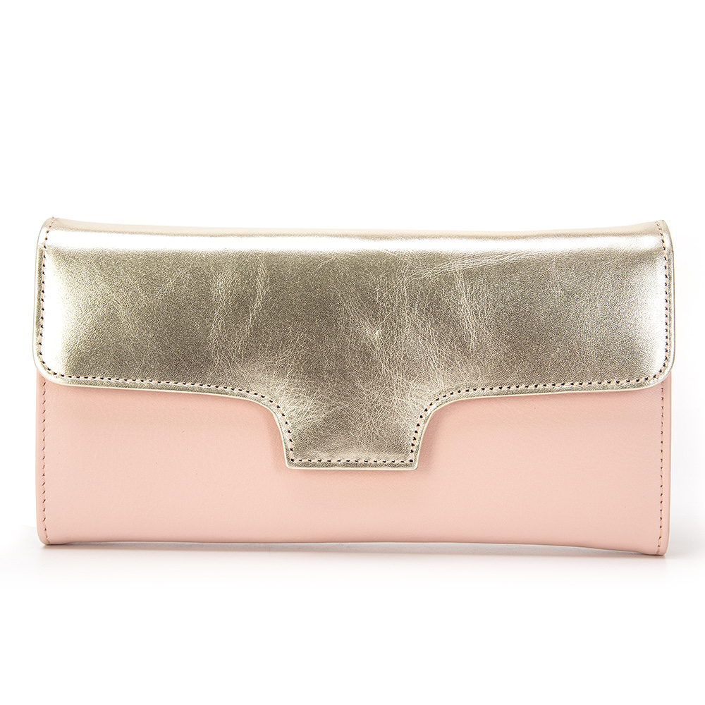Custom pink metallic color ladies fashion leather long wallet