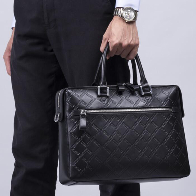 Custom High Quality Cow Calf Embossed Leather Men’s Laptop Briefcase