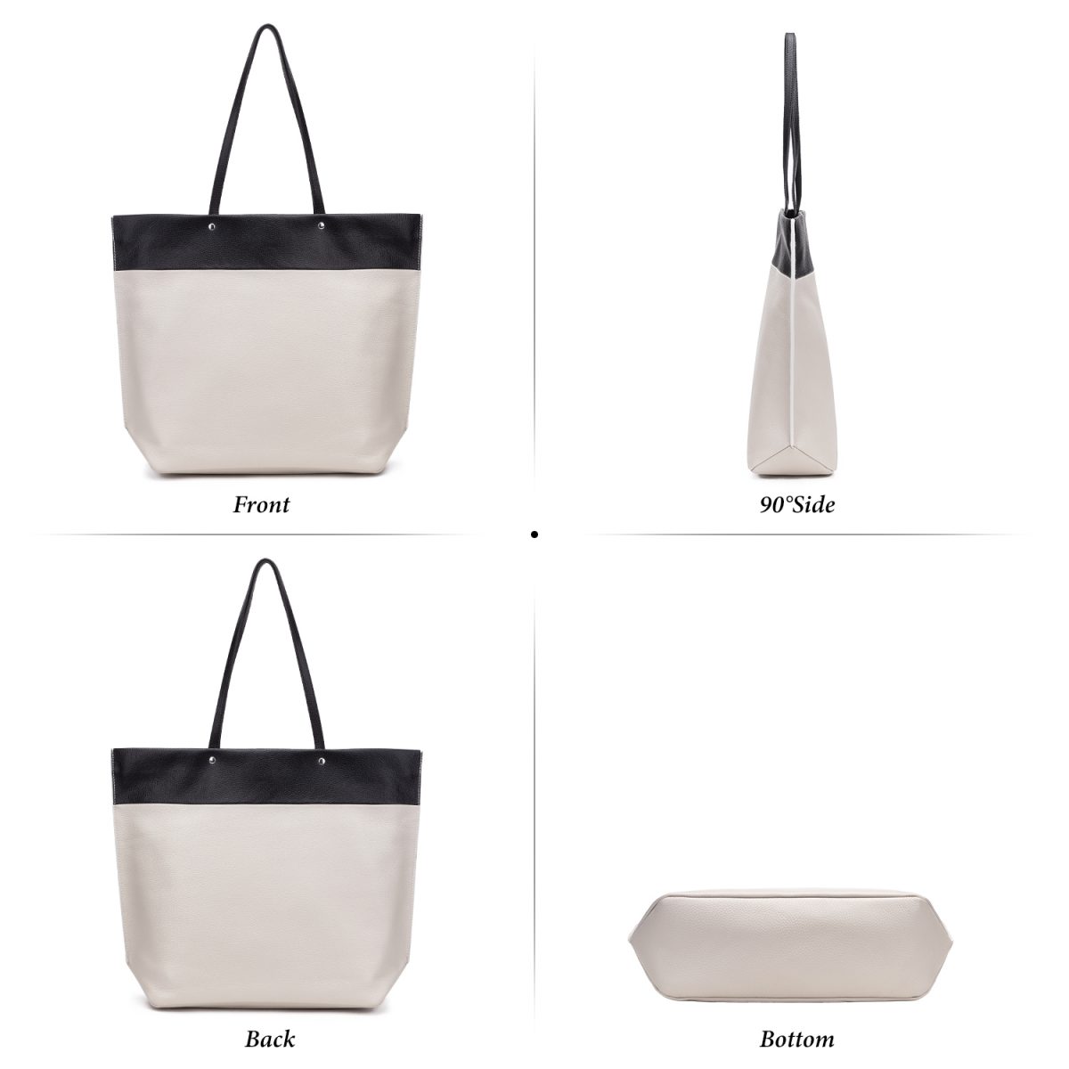 wholesale top selling full grain cow leather black and white color simple totes