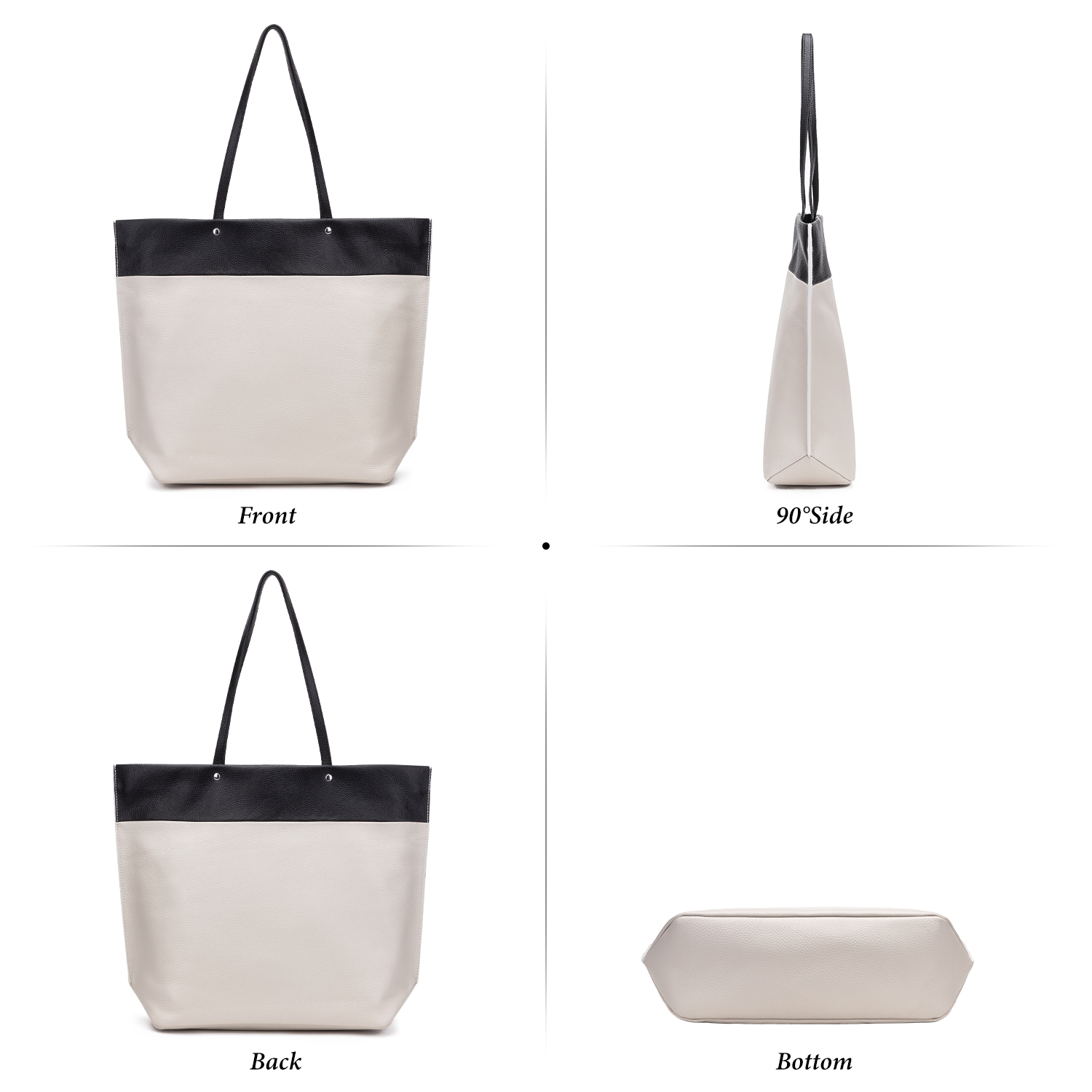 wholesale top selling full grain cow leather black and white color simple totes