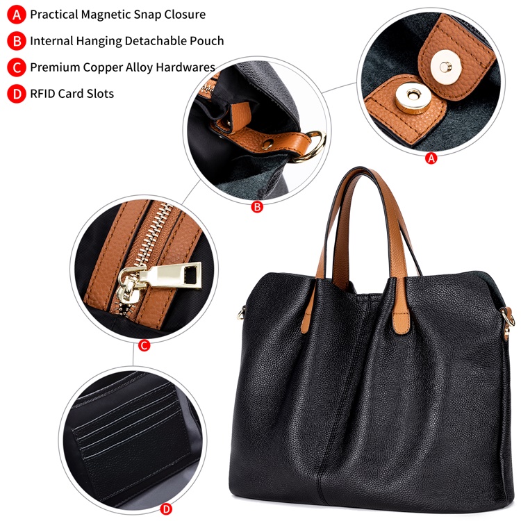RFID Cow Top Layer Leather Handbags Women Designer Hobo Tote Purse Premium Handcrafted Work Bag set