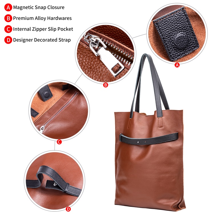 Handcrafted Vintage Cow Top Layer Genuine Leather Uptown Vertical Tote Bag Women Brown Work Handbags Laptop Bags