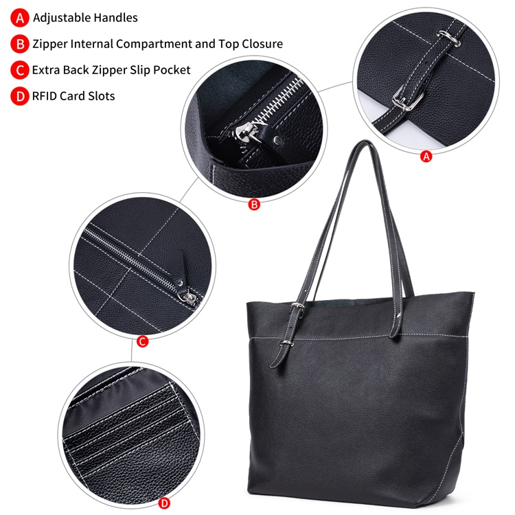 RFID Genuine Cow Top Layer Leather Tote Work Bags Women Adjustable Handles Handcrafted Purses and Handbags