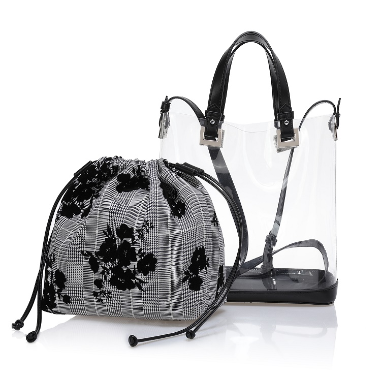 Custom Eco-friendly clear TPU women tote handbags with inside fabric pouch
